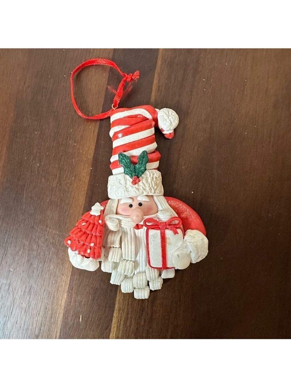 Vintage Salt Dough Santa Christmas Ornament – Handmade Folk Art